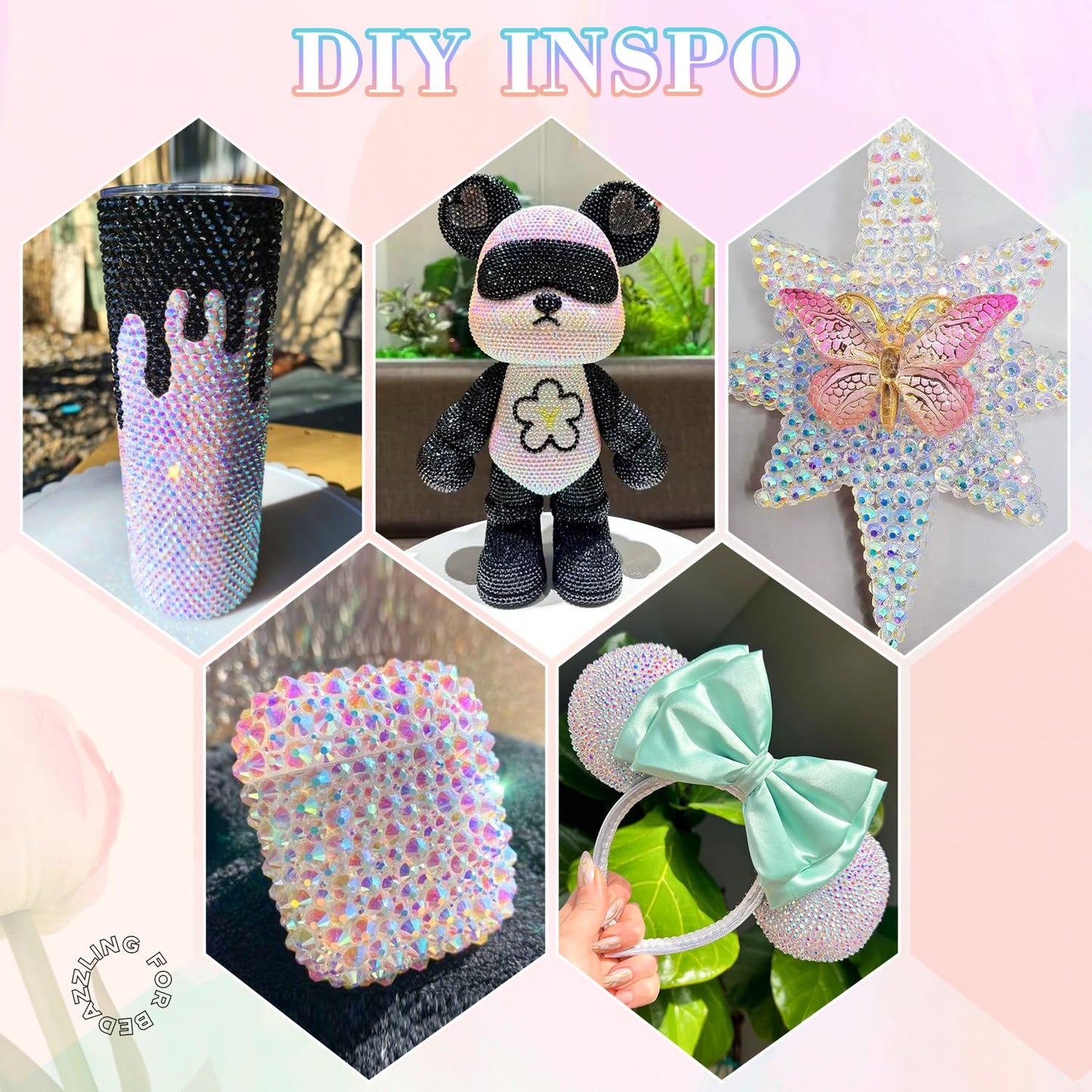 25000Pcs Resin Rhinestones with B7000 Jewelry Glue for Crafting, Transparent AB 2-6mm Non Hotfix Flatback Gems, Bedazzling Crystal for DIY Crafts Clothing Tumblers Mugs Shoes Fabric Decor Nail Art