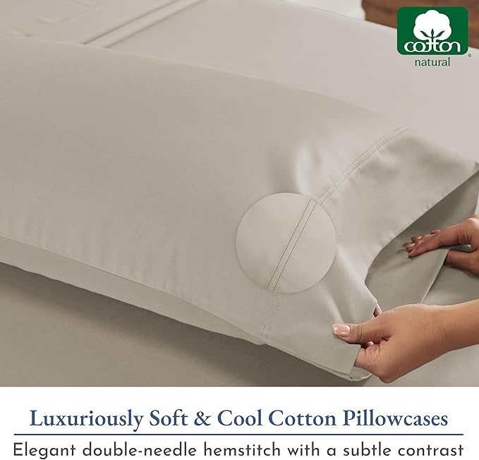 California Design Den 100% Cotton King Pillow Cases Set of 2, 800 Thread Count, Soft Pillow Cases Sateen, Fits King Size Pillows (Beige)