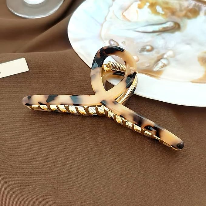 Large 4.7" Butterfly Acetate Hair Claws and Clamps - Strong Hold Hair Accessories for Long Thick Hair (Light Leopard)