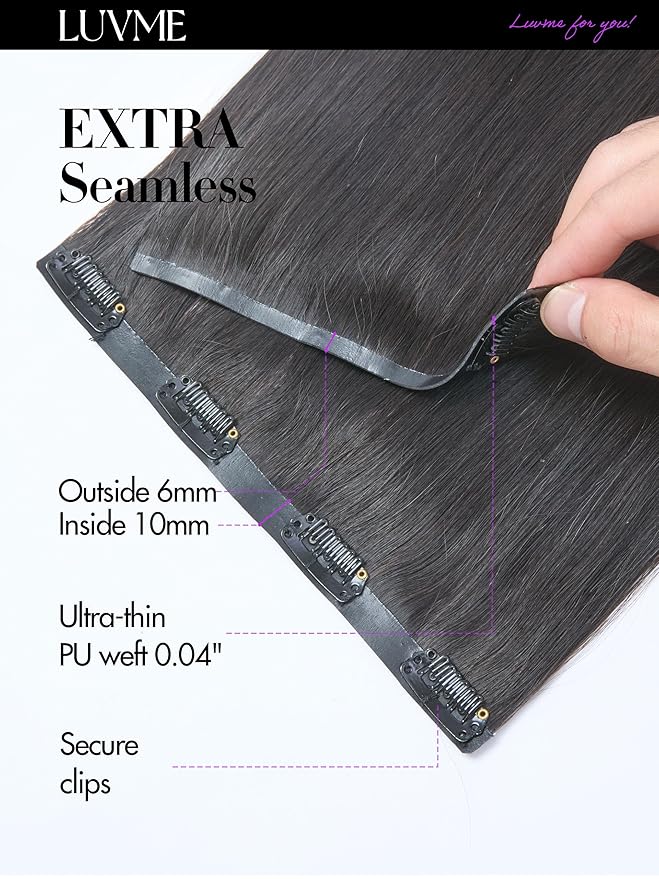 LUVME Straight Seamless 110g 7Pcs Clip in Hair Extensions Full Max with 20inch Remy Human Hair Extensions, Natural Black 100% Real Soft Human Hair