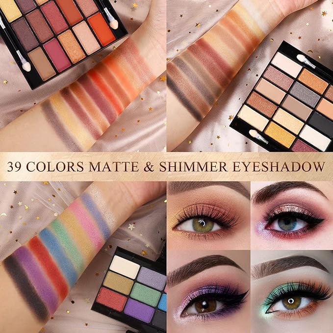 Professional Makeup Kit for Women Girls Full Kit with Mirror 58 Colors All in One Make up Gift Set Included Eyeshadow,Compact Powder,Blusher,Lipstick,Eyebrow Pencil,Gitter Gel,Eyeliner,Mascara (Y)