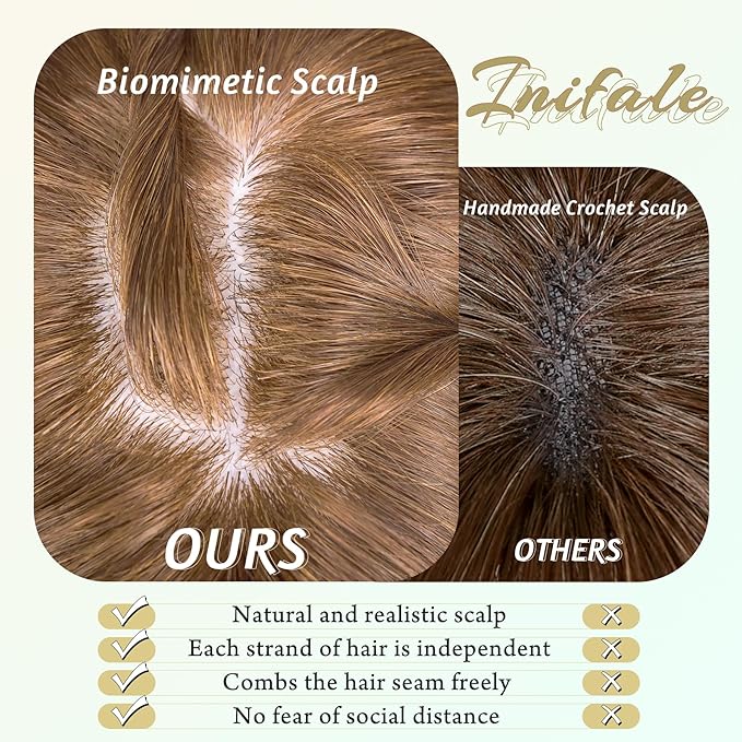 Hair Toppers for Women Clip in Bangs Real Human Hair,30g Light Brown Topper for Women 150% Density Silk Base Clip in Pieces Straight Hair for Thin Hair