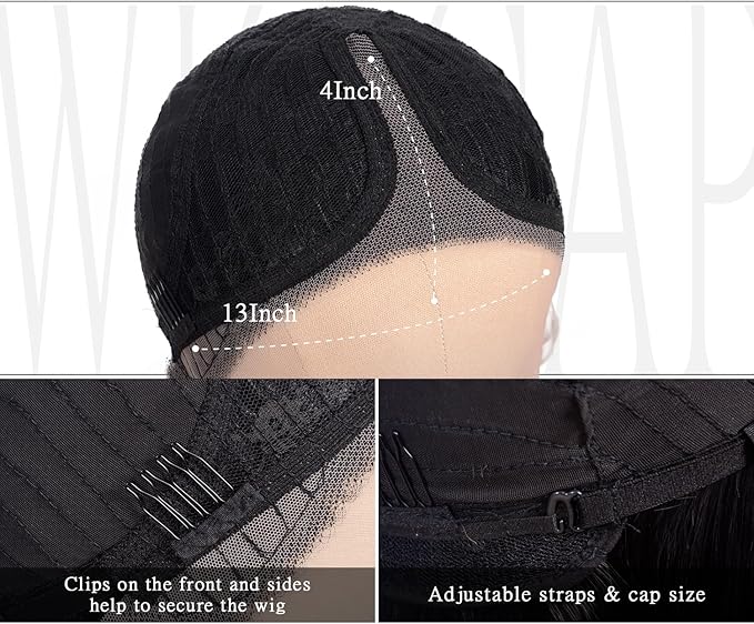 BrittyHair Black Long Straight Wig for Women 26 Inches Synthetic Layered Wig Black Lace Front Synthetic Wig Middle Part Black Straight Wig for Daily Cosplay Party Use(#1B Natural Black, 26 Inch)