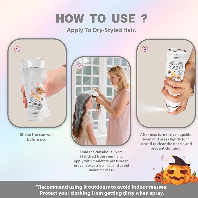 White Temporary Hair Color Spray for Kids, Silver Instant Colored Hair Dye Alternative for Boys Girls Men Women, Quick Styling for Party Christmas Halloween, Disposable Washable, 150ml