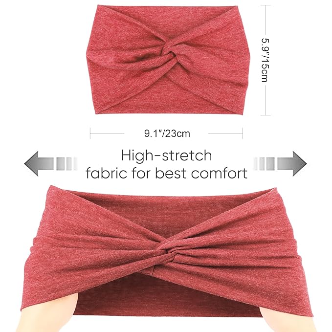 DRESHOW Extra Wide Headbands for Women Cotton Turban Knotted Bandana Head Bands Non Slip Boho Hair Accessories for Sports & Yoga