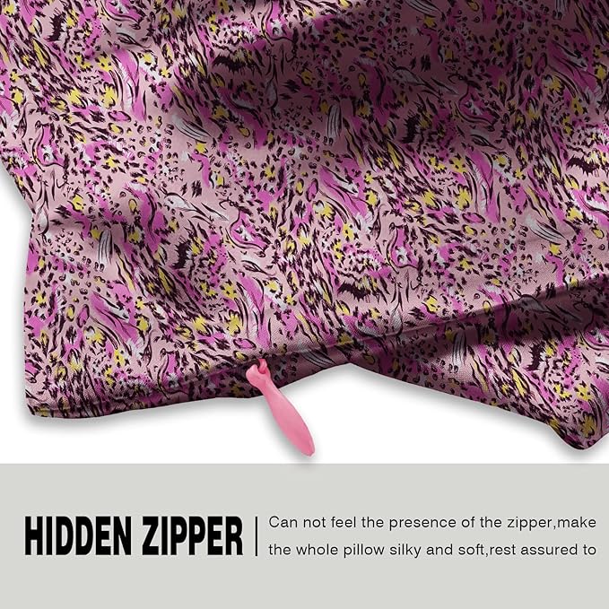 Mulberry Silk Pillowcase for Hair and Skin Queen Size Leopard Print Silk Pillow Cases with Zipper Soft Breathable Smooth Cooling Silk Pillow Covers for Sleeping (Pink Paint,20"X 30",1Pcs)