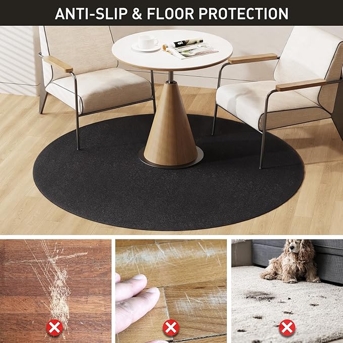Black Plastic Floor Mat for Under Dining Table, 6ft Round No Slip Waterproof Vinyl Area Rug for Home, Anti-Spill Hard Floor Protector Cover for Living Room, Splat Mat for Under High Chair