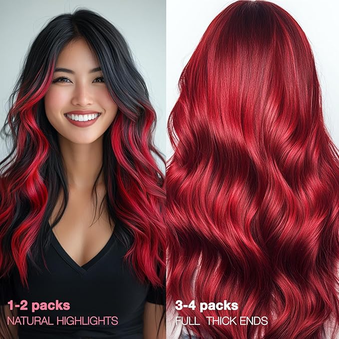GOO GOO Tape in Hair Extensions Human Hair, Red, 12inch 20g 10pcs, Colored Tape ins Human Hair Extensions, Silky&Soft Invisible, Hair Highlighted for Party