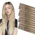 COOKAYU Invisi Edge Tape in Hair Extensions Human Hair, Ash Brown to Platinum Blonde 22Inch 20pcs 50g Straight Remy Seamless Injected Tape in extensions