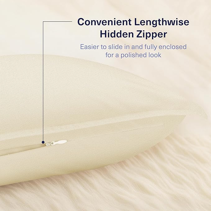 Kickoff Viscose Bamboo Pillowcase, Standard, Set of 2, 100% Organic Hidden Zippered Viscose Bamboo Pillow Case Standard Size, Cooling Pillow Cover for Hot Sleepers (20"x26", Buttercream)