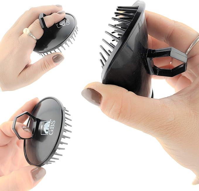 G.B.S Head Shampoo Scalp Massager Brush and Soft Palm Pocket Comb for All Hair Types, Pack of 3 (1 Black and 2 Gray) Made in U.S.A
