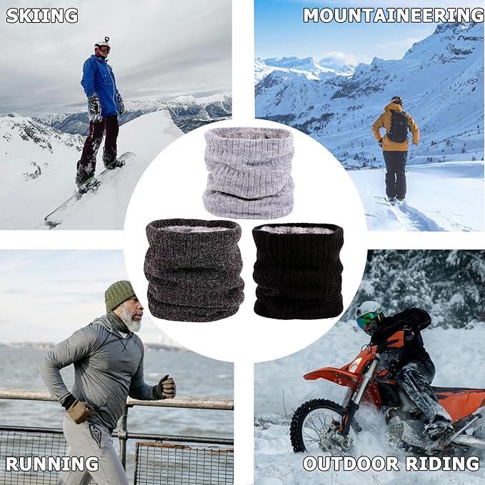 3 Pack Winter Neck Warmer & Ski Mask for Men Women Thermal Warm Fleece Face Mask Neck Gaiter Scarf Gift