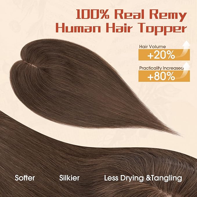 Rich Choices Human Hair Toppers for Women-100% Real Remy Hair Topper No Bang-Upgraded 150% Density 9 * 12CM Lace Base-Clip in Hairs Topper for Thinning Hairs-10Inch #2R Chocolate Brown