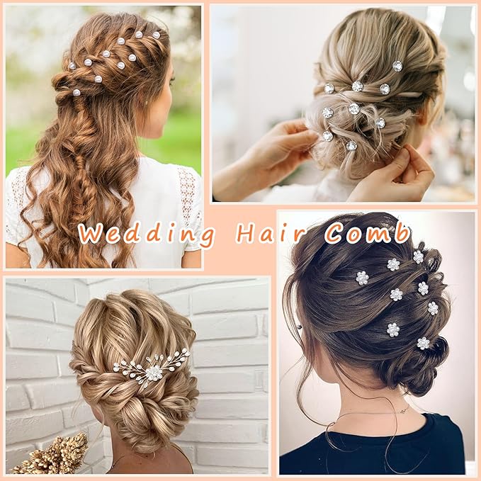 Gingbiss Wedding Hair Accessories Set for Bridal, Silver Pearl Rhinestone Hair Pins Wedding Hair Comb for Brides Bridesmaids Women Girls