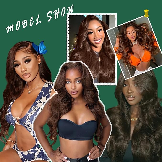 30 Inch Chocolate Brown Human Hair Wig 13x6 Body Wave Lace Front Wigs Human Hair Pre Plucked M Hairline 200 Density 13x6 HD Frontal Glueless Colored Brown Human Hair Wig for Women