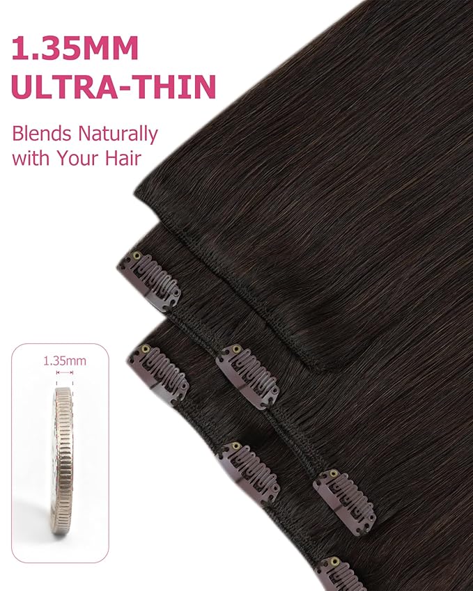 YoungSee Clip in Human Hair Extensions Darkest Brown Real Human Hair Extensions Clip ins Brown Clip in Hair Extensions for Black Women 7Pcs 12Inch 85G