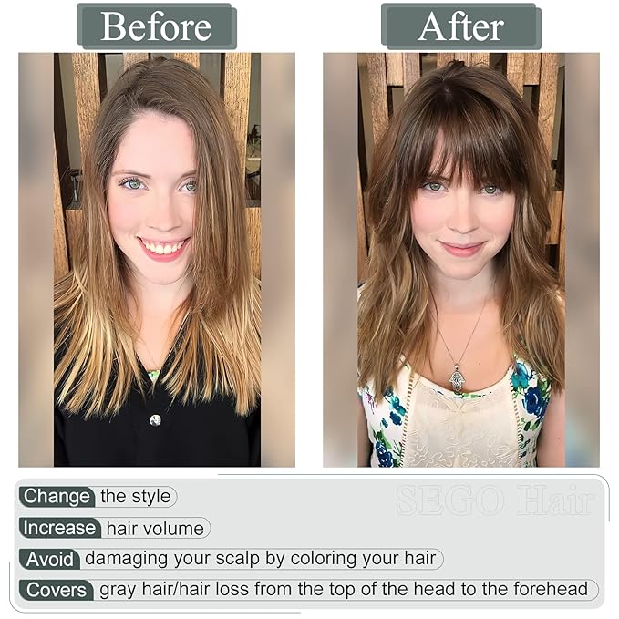 SEGO Hair Toppers for Women Real Human Hair with Thinning, with Front Bangs Clip in Toppers Straight 150% Density Silk Base -18 Inch #27 Dark Blonde