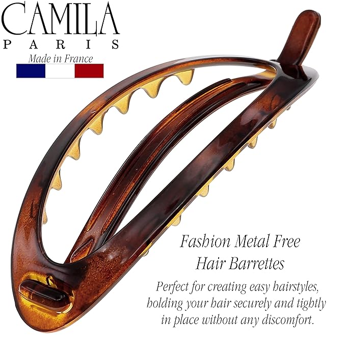 Camila Paris CP2315 French Hair Barrette Clip, Flexible Ponytail Holder No Metal Parts, Strong Hold Grip Hair Clips for Women, No Slip and Durable Styling Girls Hair Accessories, Made in France
