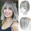 Amchoice Hair Toppers for Women Real Human Hair, Bangs Hair Clip 360° 3D Cover Bangs, Human Hair Toppers for Women Daily(Gray, 3D Side Bangs (5 * 9))