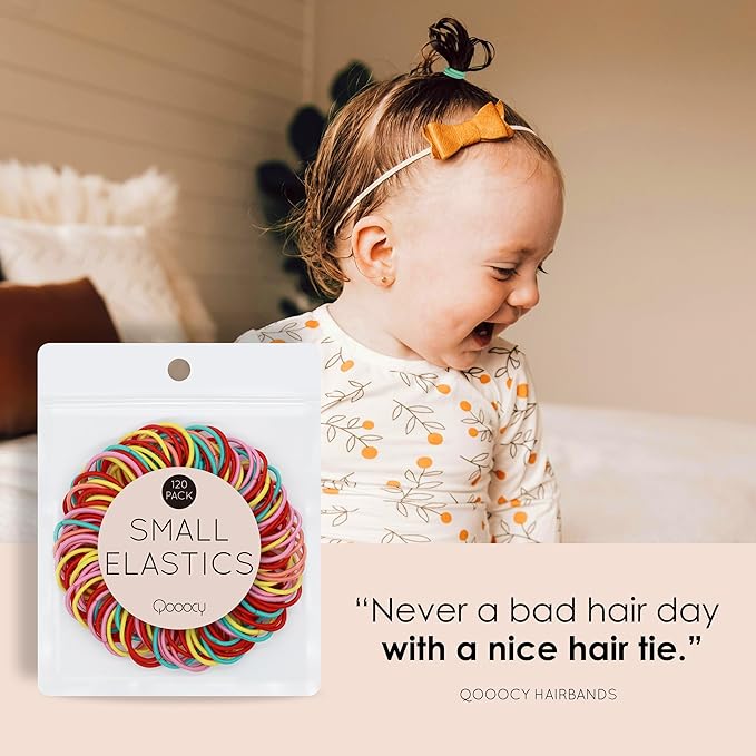 120 Pcs Small Hair Ties for Thin Hair & Kids - 1 Inch, 2mm No-Damage Elastic Bands in, Orange