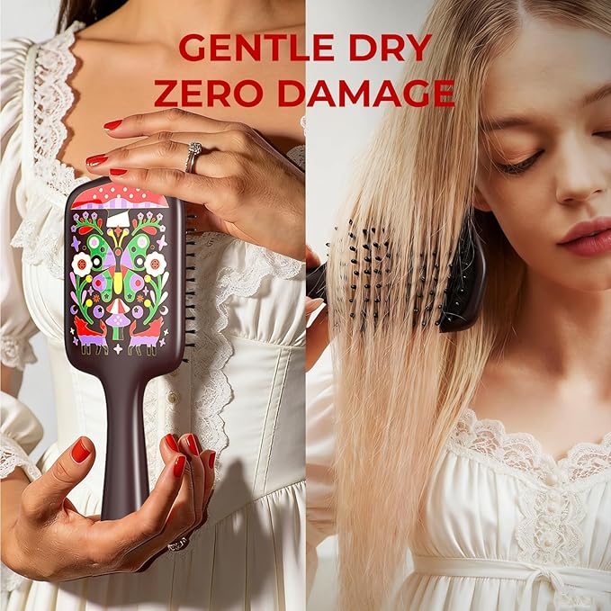 SIMETRA Wooden Paddle Hair Brush Unique Pattern Hair Brushes for Women Wet Brush Detangling Brush Guinean Ovangkol Hardwood Bristles for Scalp Massage for Men Kids for All Hair Types (Butterfly)