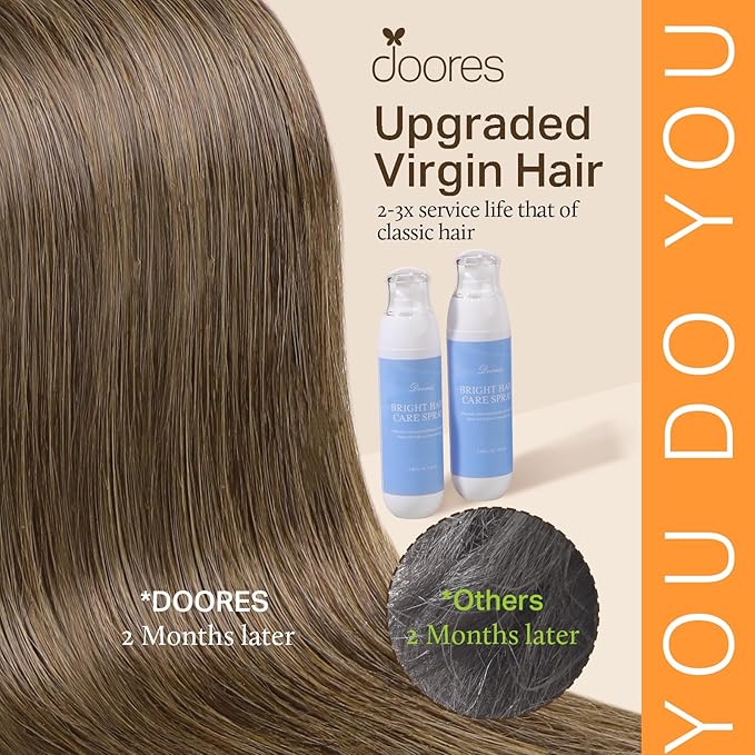 DOORES Hair Extensions Clip in Human Hair, Light Ash Brown 9pcs 150g 18 Inch, Remy Straight Real Hair Extensions Clip in Thick Natural Weft