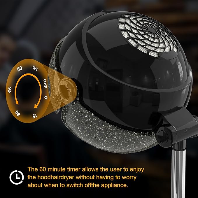 Professional Standing Hair Dryer - 1875W Floor Standing Hooded Dryer Hair Bonnet with Ionic Generator for Professional Salon Station Spa Home Use Hair Drying Treatment Adds Shine Volume (Black)