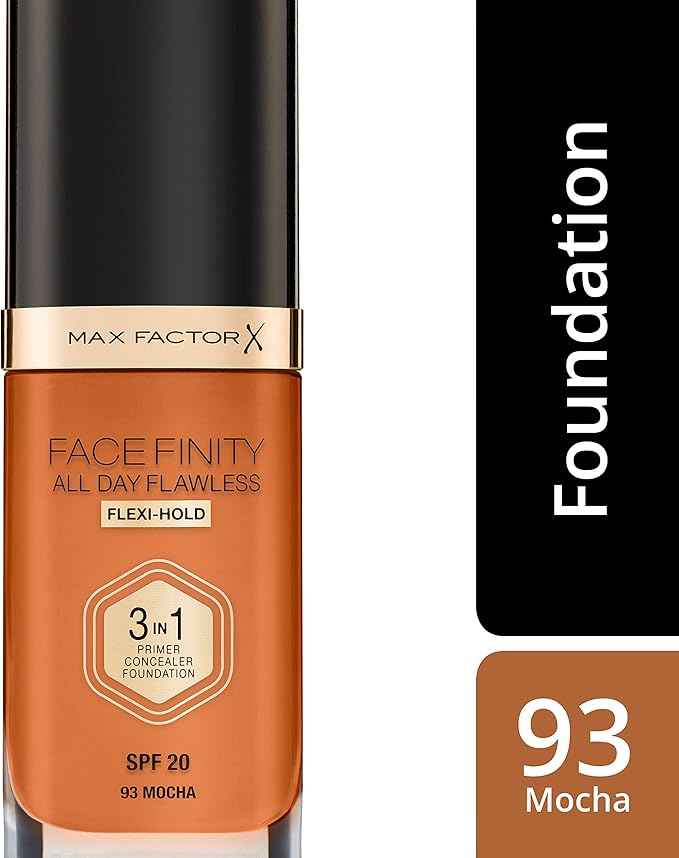 Max Factor Facefinity 3-in-1 All Day Flawless Liquid Foundation, SPF 20-93 Mocha, 30 ml
