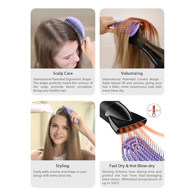 NuWay 4HAIR DoubleC U.S. Patented Double Curved Detangling Brush is Hair Dryer Safe (Mint Green)