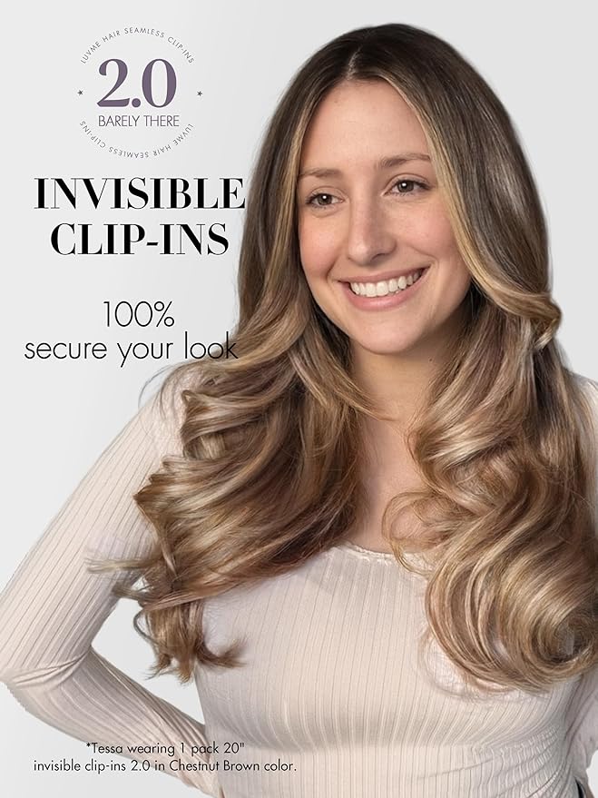 LUVME Invisible Clip in Hair Extensions Real Human Hair, 20 inch 110g 6Pcs, Natural Chestnut Brown Highlights Human Hair Extensions Clip ins for Women, Natural Seamless Straight Human Hair