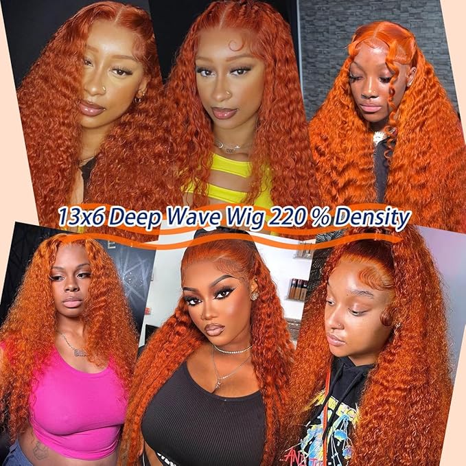 350# Colored Deep Wave Lace Front Wigs Human Hair 13x6 Ginger Curly Wig Wet and Wavy Glueless HD Lace Frontal Wigs Human Hair Pre Plucked 210 Density 28Inch