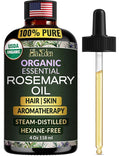 Ella & Eden Organic Rosemary Essential Oil - BIG 4 Fl Oz bottle, 100% Pure, Steam-Distilled, Hexane-Free - for Hair Growth, Skin, Aromatherapy - Glass Bottle