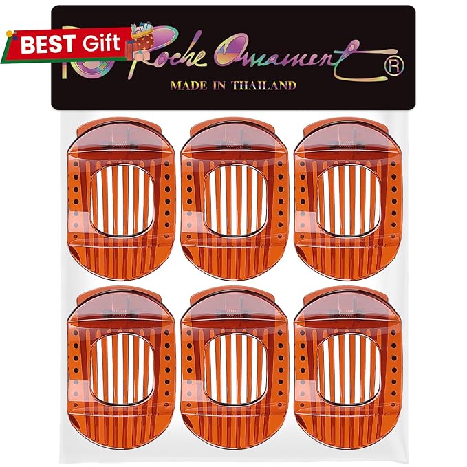 RC ROCHE 6 Pcs Flat Claw Hair Clips for Women Thick Hair French Round Duckbill Square Secure Strong Hold Grip Clamps Barrettes Curved No Slip No Crease Styling Cute Extra Jumbo XL, Large Brown