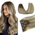 PINKPEARL Clip in Human Hair Extensions #3/8/22 Balayage Walnut Brown to Ash Brown and Golden Blonde Clip in Hair Extensions Real Human Hair 7pcs 120g 16inch Human Hair Extensios Clip ins(#3/8/22-16)