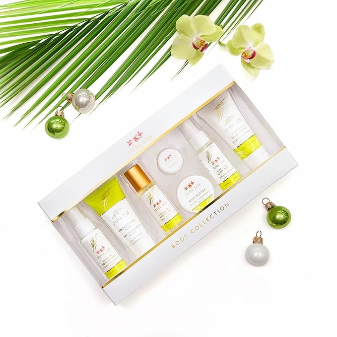 Pure Fiji Body Collection 7pacs- Bath and Body Gift Set Include - Body Mist,Coconut Crush, Body Oil, Body Butter, Soap, Body Lotion, Hand Creme - Travel Size, Scent Coconut Lime Blossom
