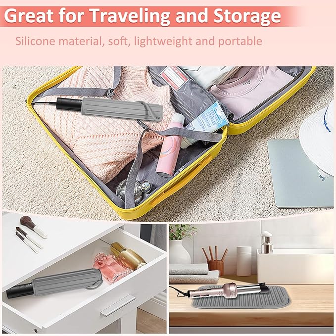 Quccefods 2 Pack Heat Resistant Mat Large Silicone Hot Hair Tools Holder for Curling Irons Flat Iron Hair Styling Tools Mat Portable Vanity Pad