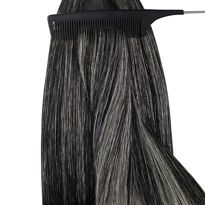 YoungSee Nano Beads Hair Extensions Ombre Nano Ring Extensions Human Hair Black Balayage Nano-Link Hair Extension Ombre Black to Silver Nano-Extension Human Hair for Women 50g 50s 14 Inch