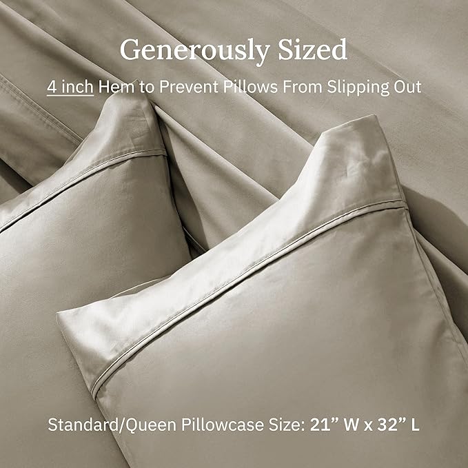 California Design Den Standard Queen Size Pillowcase Set - 400 Thread Count, 100% Cotton Sateen, Set of 2 Pillow Covers, Soft and Breathable - Taupe