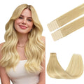 GOO GOO Tape in Hair Extensions Human Hair, 18AT60A Pearl Ash Blonde Highlights, 14inch 25g 10pcs, Skin Weft Seamless Invisible, Silky Straight with Thick Ends, Remy Human Hair