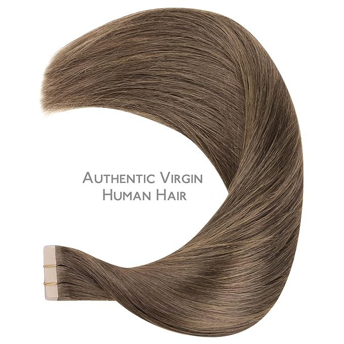 WENNALIFE Tape in Hair Extensions Human Hair Light Ash Brown Tape in Extensions, 10pcs 25g 16 inch Remy Invisible Tape Ins Straight Colored Soft Real Human Hair Tape in Extensions Refill Set