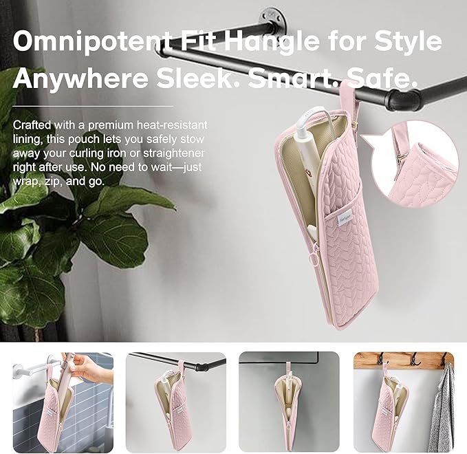 Hot Tools Organizer Heat Resistant Mat Case Hair Tools Holder Travel Bag Portable Hair Styling Tools Cover Pouch for Curling Iron,Flat Iron,Hair Straightener (Pink)