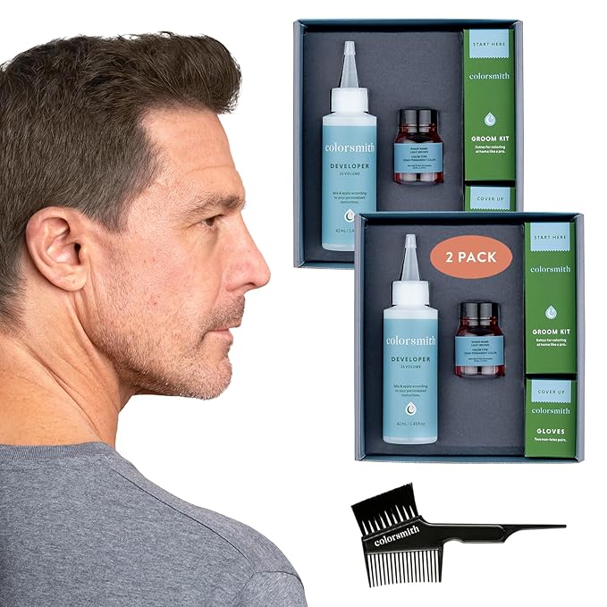 Hair & Beard Color for Blending Grays 2 pack - Light Brown - Ammonia-Free Complete Men’s At-home Beard & Hair Dye Kit, Professional-grade Demi-Permanent Hair Color (6.0)