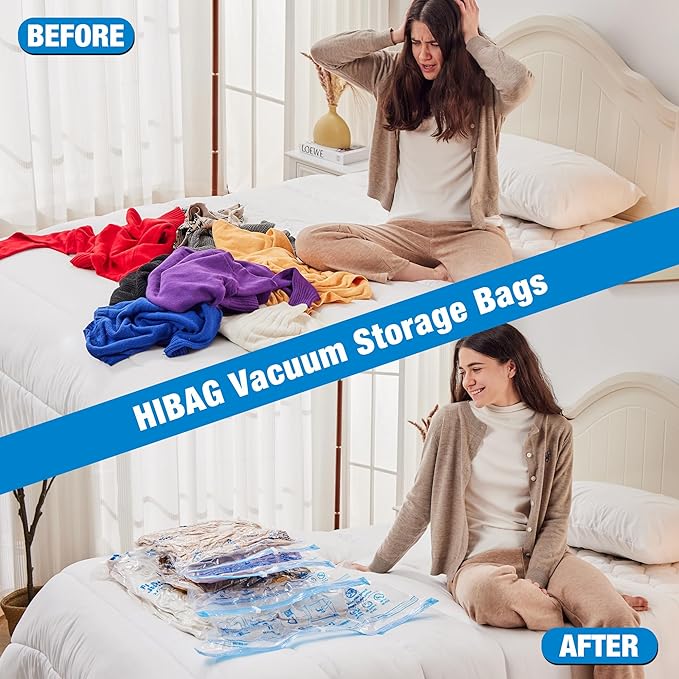 Vacuum Storage Bags, 10 Medium Space Saver Vacuum Seal Bags, Space Bags, Vacuum Sealer Bags for Clothes with Travel Hand Pump (10M)