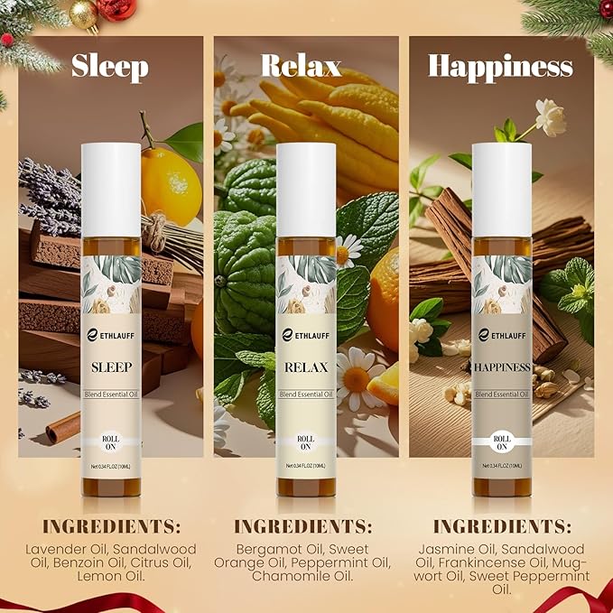 Essential Oils Roll On Set 6 Pack - (Relax, Sleep, Balance,Breathe, Focus on, Happiness) Aromatherapy Oil with Roller Ball, Essential Oils Blends for Skin - Relaxation Gift for Women and Men