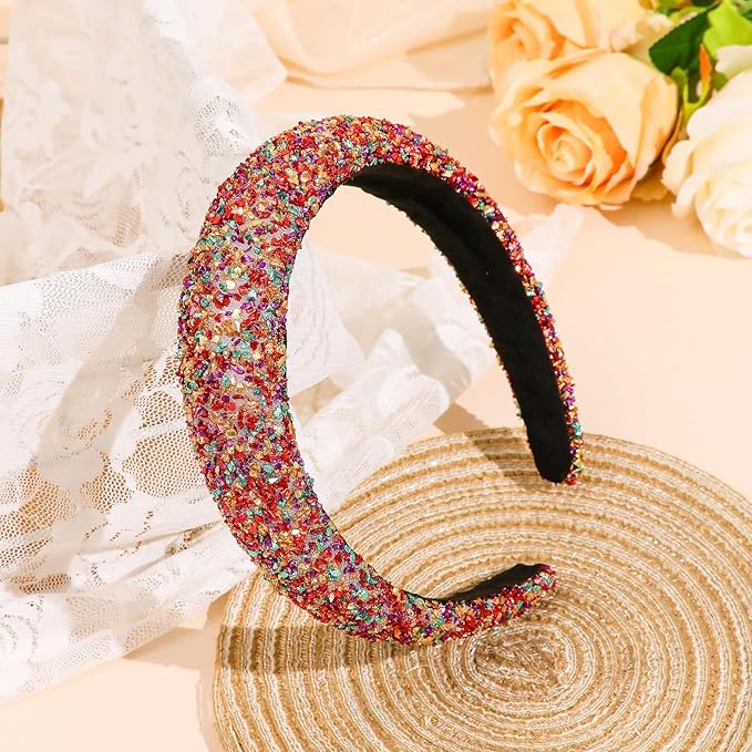 Glitter Headband for Women Fashion Sparkle Colorful Christmas Wide Headbands Comfortable High Elastic Headband Hairband Hair Hoop Hair Accessories for Womens