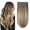 XDhair Clip in Hair Extensions Human Hair 160g 20 Inch 7pcs Chocolate Brown Mixed Caramel Blond Clip in Hair Extensions Real Human Hair for Full Head #4p27/20 inch