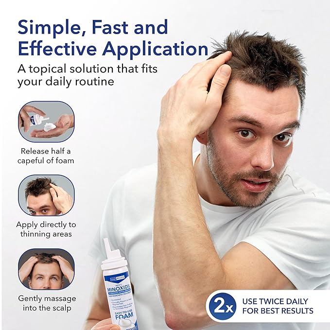 Minoxidil Foam for Men 5% Percent - Men's Hair Growth Treatment for Him- Topical Foaming Minoxidil for Men- Great for Hair Regrowth and Reduce Hair Loss - 6 Pack as 6 Months Supply