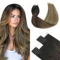 SURNEL Tape in Hair Extensions Human Hair 18inch Natural Black to Chocolate Brown and Caramel Blonde Tape in Hair Extensions 20pcs 50g(#1B/4/27-18)