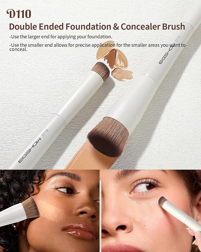 EIGSHOW Makeup Brush Set, 3Pcs Double Ended Face Makeup Brushes for Foundation Powder Contour Highlight Concealer Nose Shadow, Travel Gift Set (Beige)