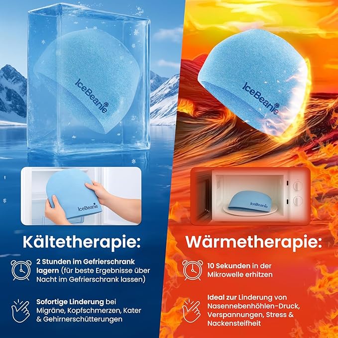 IceBeanie Migraine Relief Cap, As Seen on Shark Tank, Soft & Stretchy Gel Tension Headache Relief Cap, Extended Cooling Hangover Ice Hat, Odorless Head Wrap Ice Pack Wrap, Headache Migraine Mask